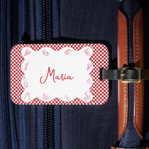 Klassisk Chic, italiensk-tyske Namn Red Checkered Bagagebricka