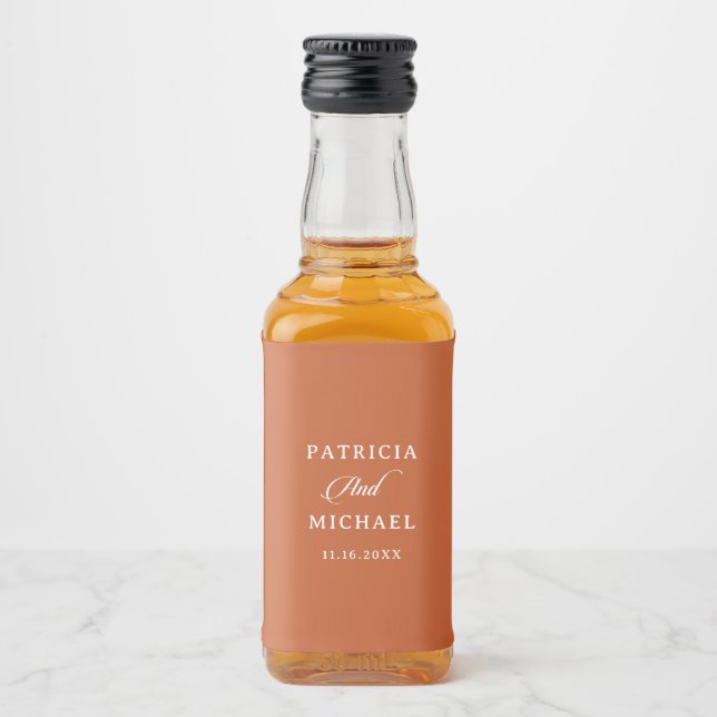 Klassisk Chic Terrakotta Kalligrafi Bröllop Spritflaskor Etikett (Framsida)