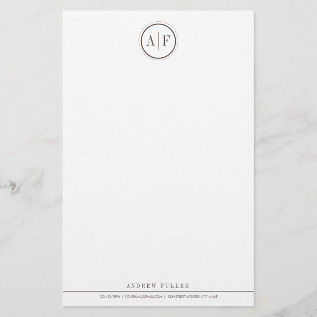 Klassisk choklad brun monogrammad Stationery Brevpapper (Framsida)