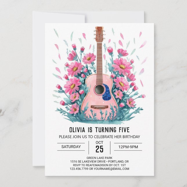 Klassisk Chord Guitar Birthday Inbjudningar (Framsida)