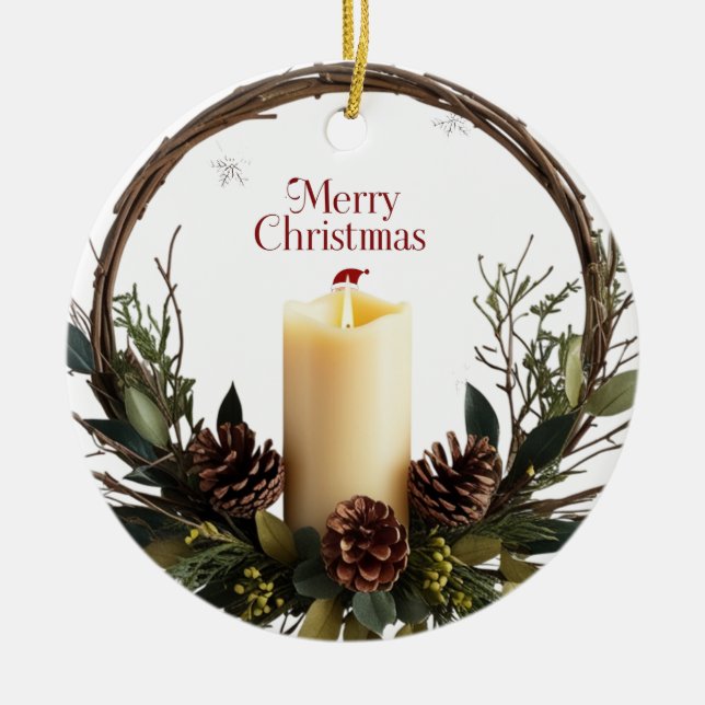 Klassisk cirkel för utandningsljus av trä julgransprydnad keramik (Framsidan)