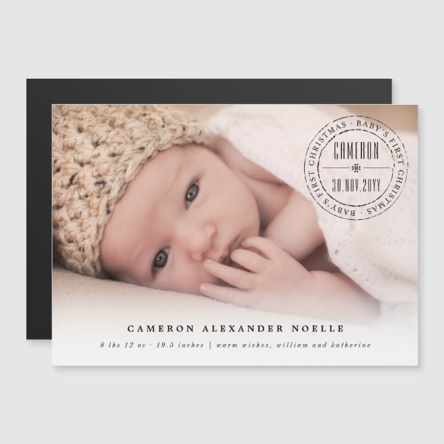 Klassisk cirkel Stamped Seal Baby Första jul (Fram/baksida)