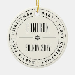 Klassisk cirkel Stamped Seal Baby Första jul Julgransprydnad Keramik