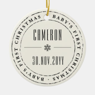 Klassisk cirkel Stamped Seal Baby Första jul Julgransprydnad Keramik