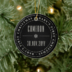 Klassisk cirkel Stamped Seal Baby Första jul Julgransprydnad Keramik