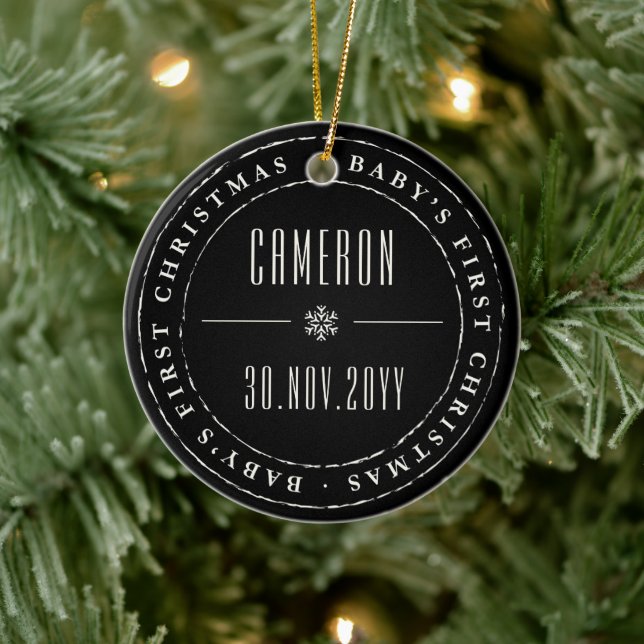 Klassisk cirkel Stamped Seal Baby Första jul Julgransprydnad Keramik (Träd)