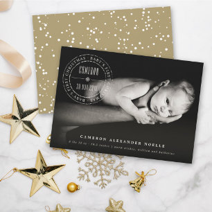 Klassisk cirkel Stamped Seal Baby Första jul Julkort