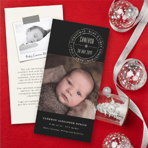 Klassisk cirkel Stamped Seal Baby Första jul Julkort
