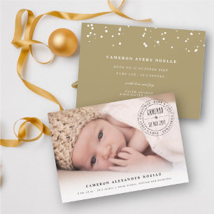 Klassisk cirkel Stamped Seal Baby Första jul Julkort