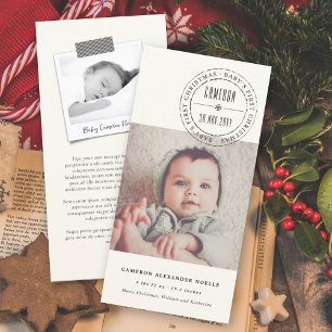 Klassisk cirkel Stamped Seal Baby Första jul Julkort