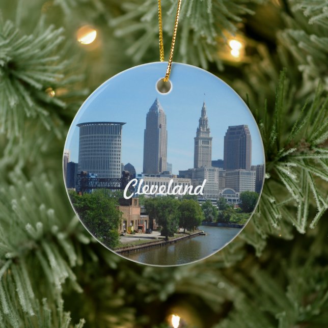 Klassisk Cleveland Skyline Julgransprydnad Keramik (Träd)