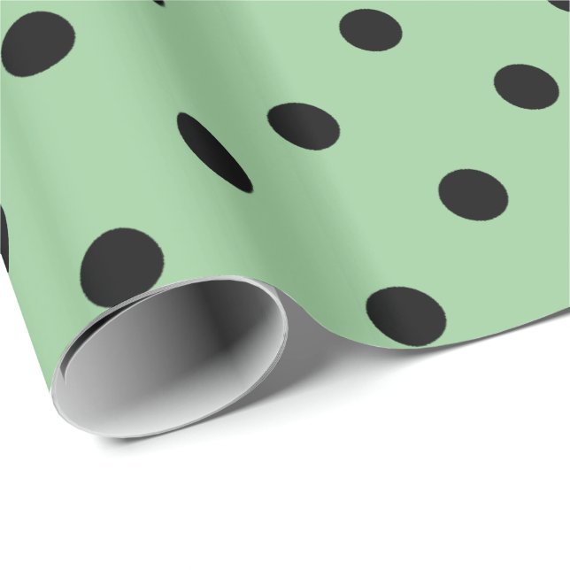 Klassisk, coola, elegant svart, grönt polka dots presentpapper (Rullad Hörn)