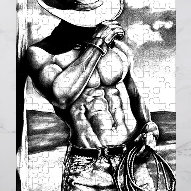 Klassisk Coola Handdragen Western Cowboyart Art Pussel (Select a size and difficulty level (number of pieces) according to your preference.)