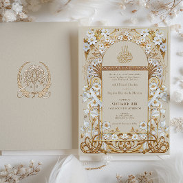 Klassisk Cream Antique Guld Blommigt Islamic Bröll Inbjudningar