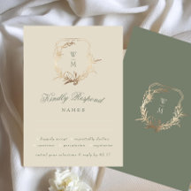 Klassisk Cream & Sage Monogram Guld Botanical Moti