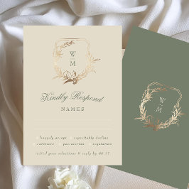 Klassisk Cream & Sage Monogram Guld Botanical Moti OSA Kort