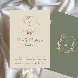 Klassisk Cream & Sage Monogram Guld Botanical Moti OSA Kort