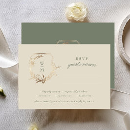 Klassisk Cream & Sage Monogram Guld Vapensköld Brö OSA Kort