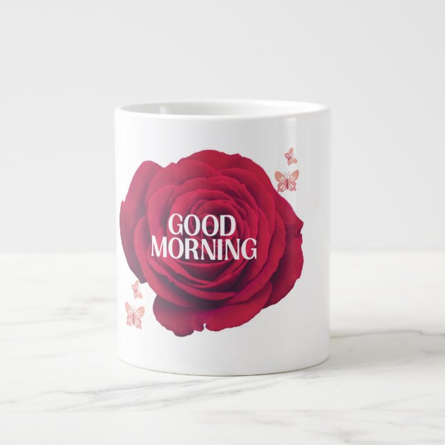 Klassisk Crimson Rose "God Morgon" Minnes- Jumbo Mugg (Framsidan)