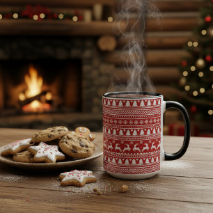 Klassisk Cristmas Reindeer Snöflingor Red and Whit Mugg