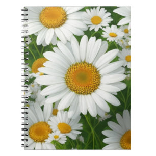 Klassisk daisy mönster, vit blommigt fält grey anteckningsbok