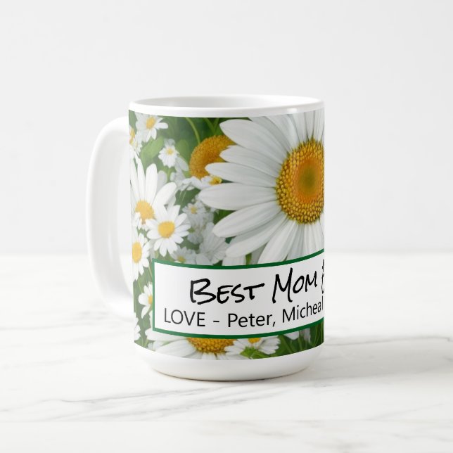 Klassisk daisy mönster, vit blommigt fält grey kaffemugg (Framsida vänster)