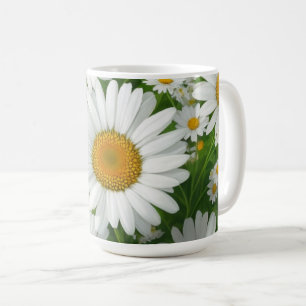 Klassisk daisy mönster, vit blommigt fält grey kaffemugg