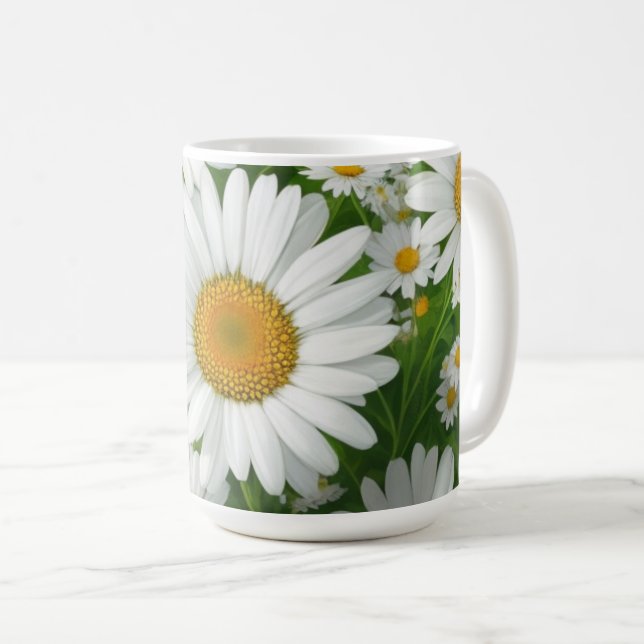 Klassisk daisy mönster, vit blommigt fält grey kaffemugg (Framsida höger)