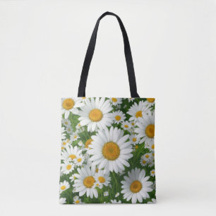 Klassisk daisy mönster, vit blommigt fält grey tygkasse