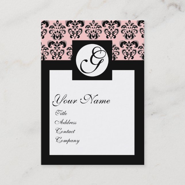 KLASSISK DAMASK, KVARMONOGRAM, Rosa Visitkort (Framsida)