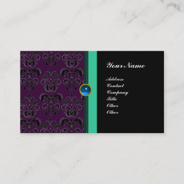 Klassisk DAMASK MONOGRAM ,svart safir Visitkort (Framsida)