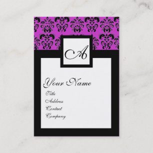 KLASSISK DAMASK SQUARE MONOGRAM, lila, violett Visitkort