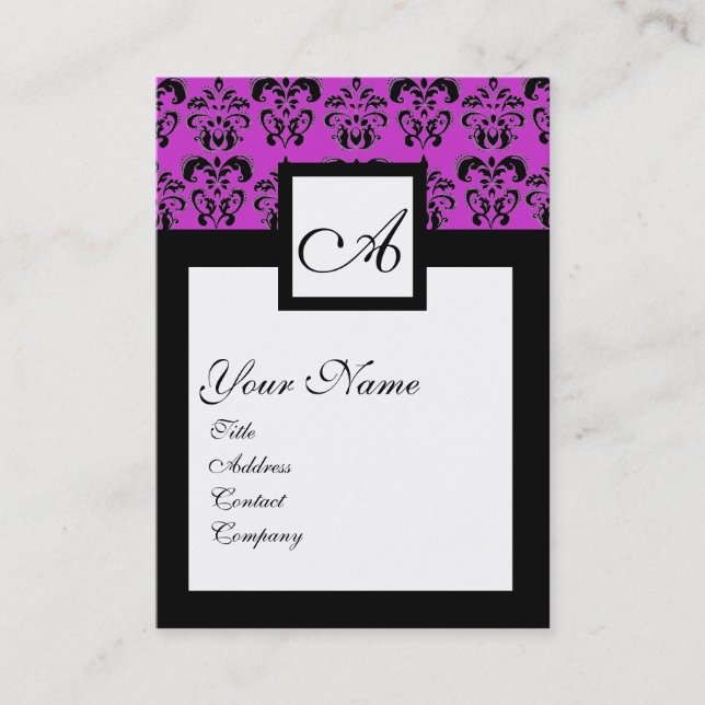KLASSISK DAMASK SQUARE MONOGRAM, lila, violett Visitkort (Framsida)