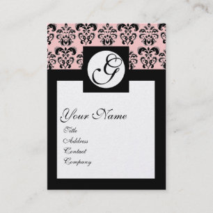 KLASSISK DAMASK SQUARE MONOGRAM, rosa pärlor Visitkort