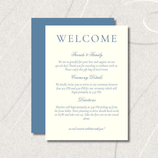 Klassisk dammig blå minimalistisk bröllopsvälkomst program (Classic Dusty Blue Minimalist Wedding Welcome Program)