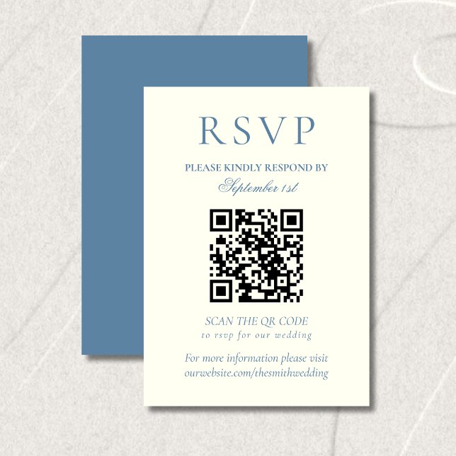 Klassisk dammig blå minimalistisk vigsel-QR-kod OSA Kort (Classic Dusty Blue Minimalist Wedding QR Code RSVP Card)