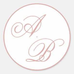 Klassisk dammig ros kant monogram skript bröllop runt klistermärke