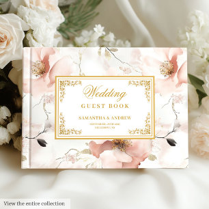 Klassisk dammig rosa guld blommigt bröllop gäst bo gästböcker
