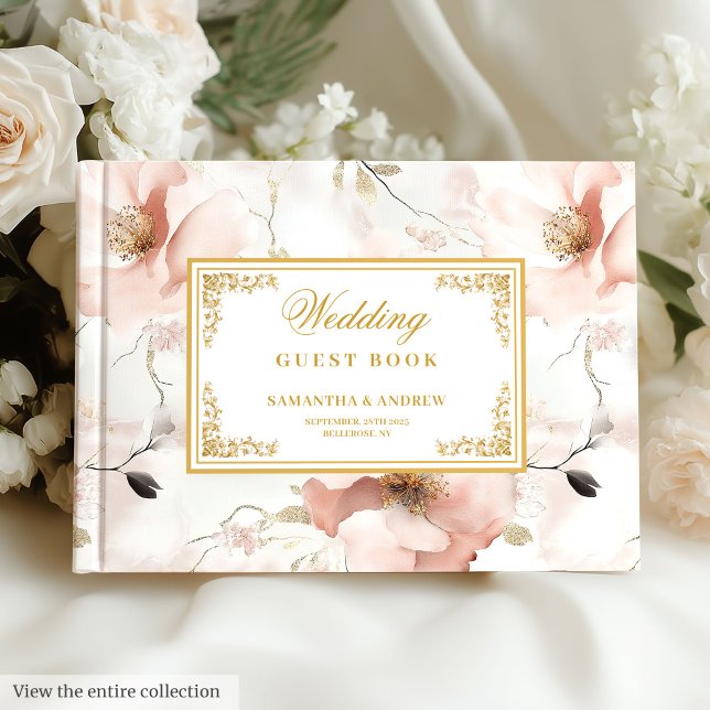 Klassisk dammig rosa guld blommigt bröllop gäst bo gästböcker (Classic dusty pink gold floral wedding guest book)