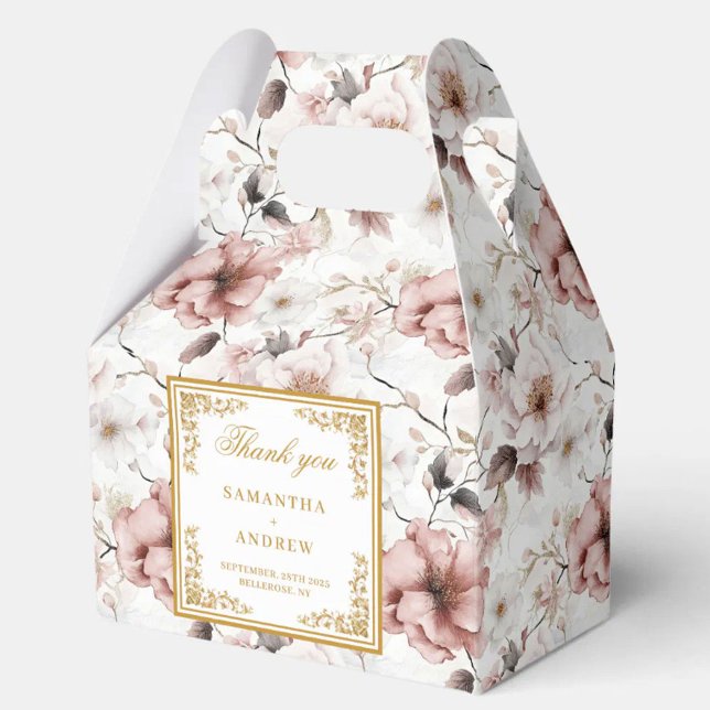 Klassisk dammig rosa guld blommigt bröllopsbox presentaskar (Classic dusty pink gold floral wedding favor box)
