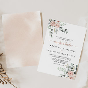 Klassisk dammig rosa ros Blommig Nuestra Boda Inbjudningar