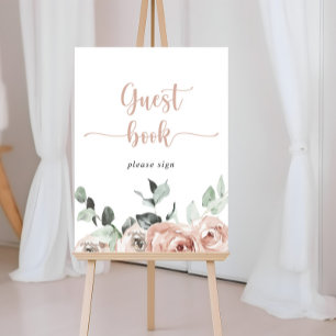 Klassisk dammig rosa ros blomster gästbokskylt poster
