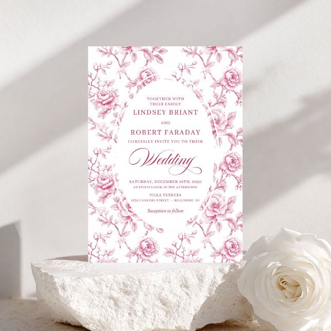 Klassisk dammig rosa ros mönster bröllopsinbjudan inbjudningar (Classic Dusty Rose Rose Pattern Wedding Invitation)