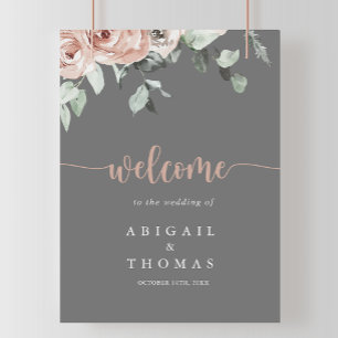 Klassisk dammig rosa rosblommig bröllopshälsning poster