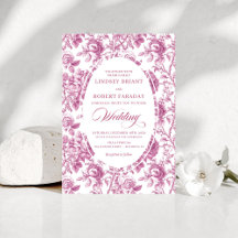 Klassisk dammig rosa Toile blommig bröllopsinbjuda