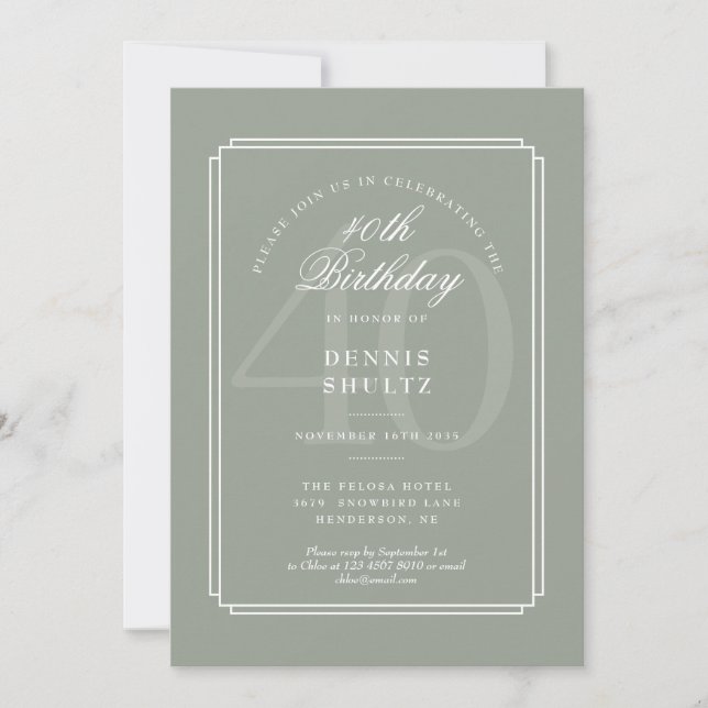 Klassisk Deco | Sålde och vita 40-årsdag Inbjudningar (Framsida)