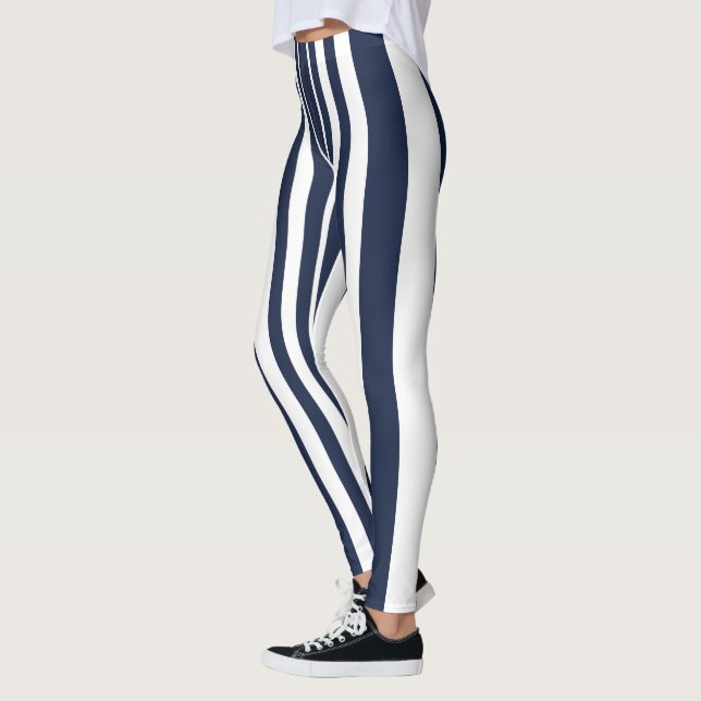 Klassisk deep Blue White Streckad design Leggings (Vänster)