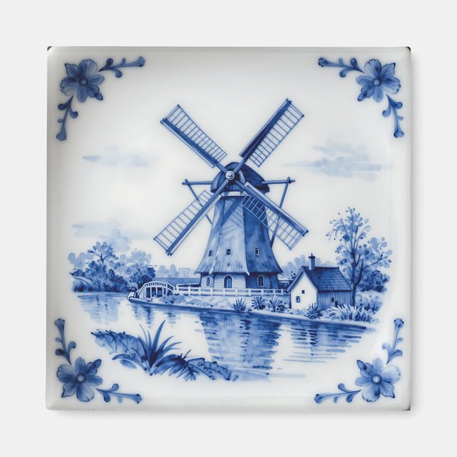 Klassisk Delft Blå Vindsmed Kanal Scen Magnet (Framsidan)