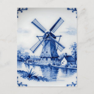 Klassisk Delft Blå Vindsmed Kanal Scen Vykort