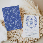 Klassisk Delft Blue Blommigt Ginger Burk 50:e föde Inbjudningar<br><div class="desc">Fin chinoiseriinspirerad design med elegant blue och white porcelain ginger burk och en klassy vapensköld</div>
